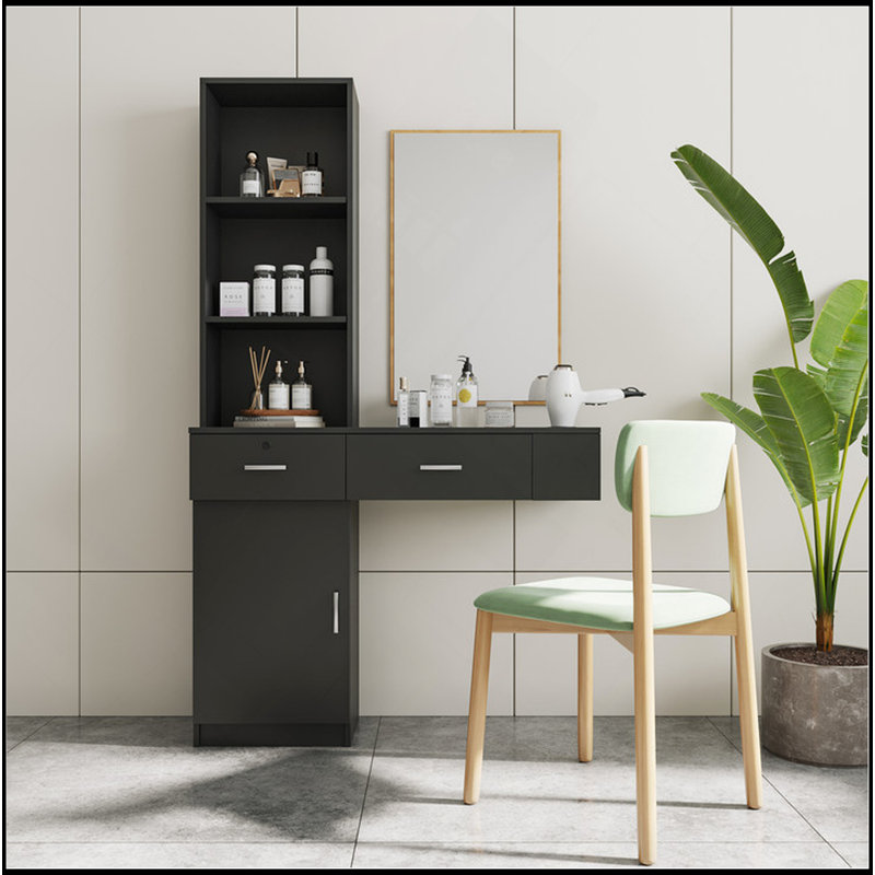 Bureau à cheveux simple noir moderne, rangement multicouche, grand espace de rangement, Noir