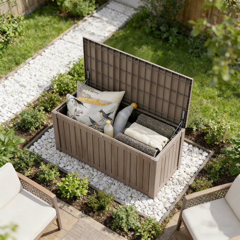 120 Gallon Deck Box, Lockable Patio Storage Box For Furniture, Garden Tools And Tools Storage - Brown, Brown