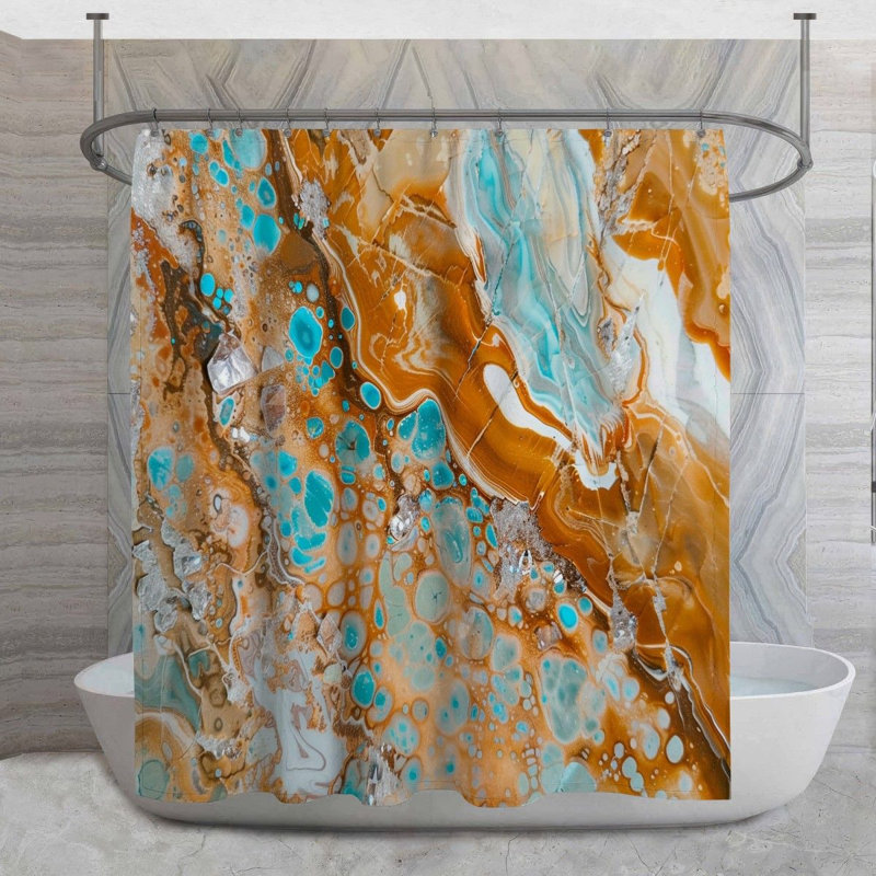 Rideau de douche en marbre à motif abstrait de salle de bain, H 93 po x l 70 po