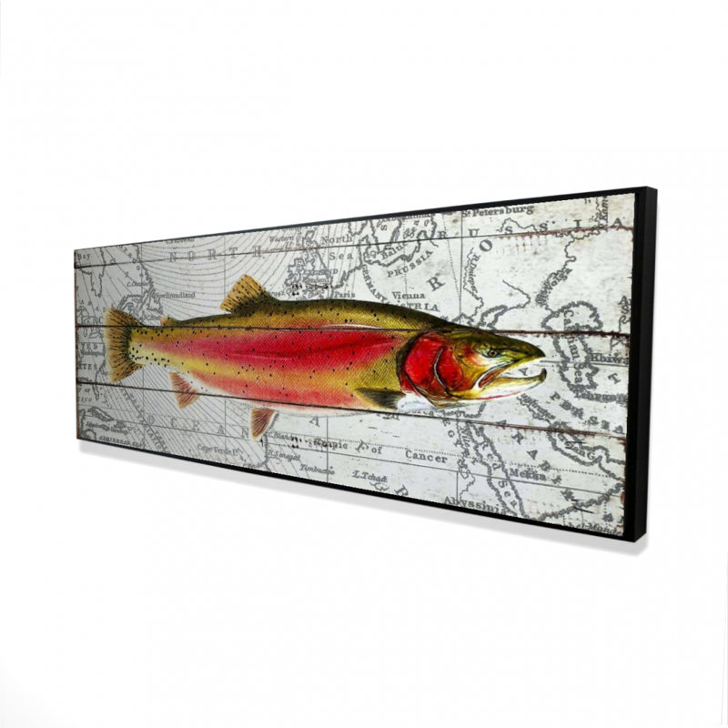  Truite sur une carte - Toile encadrée, décoration aquatique