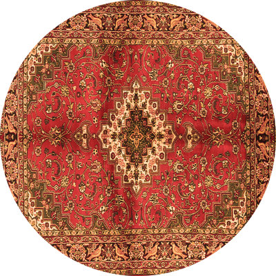 Tapis oriental en chenille / polyester tissé à la machine en orange / rouge Minshew