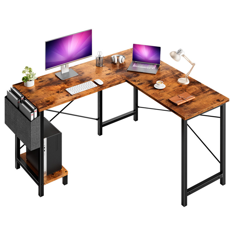 L Shaped Reversible Desk with CPU Stand, Brown