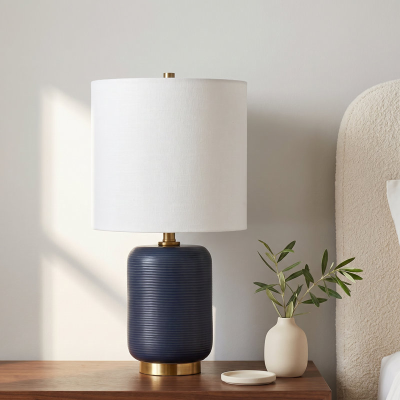 Gracie Table Lamp, Matte Navy/Brushed Brass