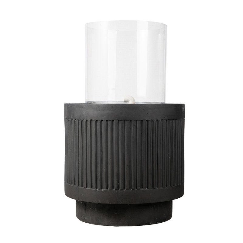 20X20x19.5" Heavy Cement Round Black Ribbed Outdoor Water Fountain With Light (Color Change)