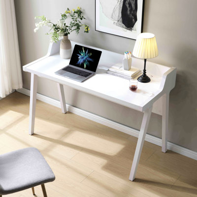 Home Office Furniture: Writing Desk With Grounded Outlet & Ports And Raised Back Panel