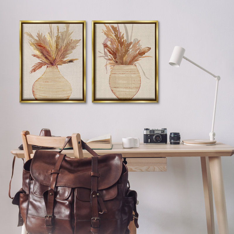 Ensemble de 2 toiles flottantes encadrées Pottas Feather Pampas par Susan Jill, H 31 po x l 25 po