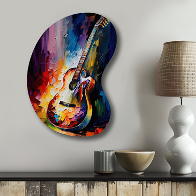 Guitar On Stage I - Music Boom Shape Assymterical Metal Wall Sculpture