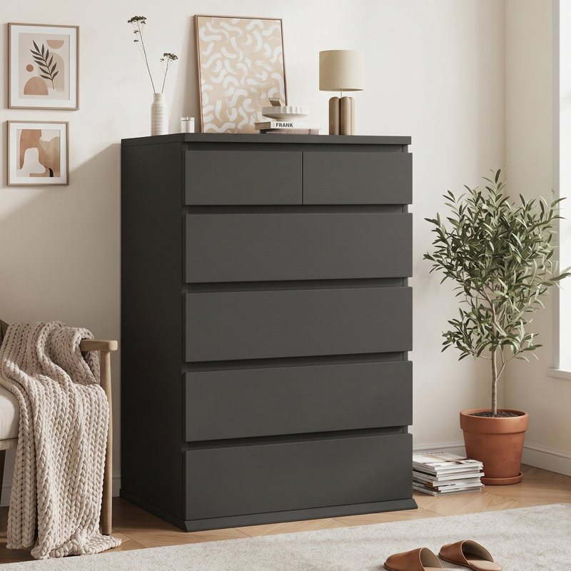 Commode 6 tiroirs Minimalist Modern, Noir, 6