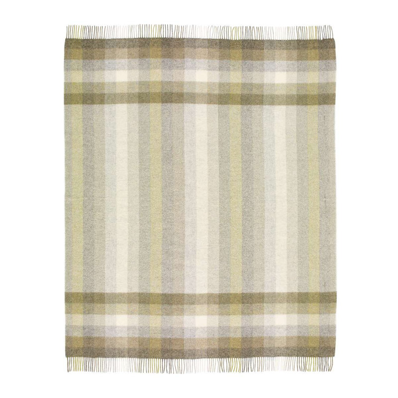 Jeté en laine Shetland, Vert / gris / beige / géométrique ivoire