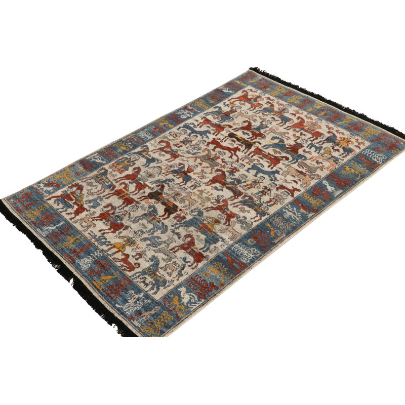 Burano Hand Knotted Wool Geometric Area Rug, Rectangle 5' x 7'