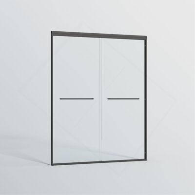 Porte de douche coulissante double l 56 à 60 po x H 72 po, porte de salle de bain coulissante semi-sans cadre avec verre trempé de 1/4 po (6 mm) pour douche à l'italienne