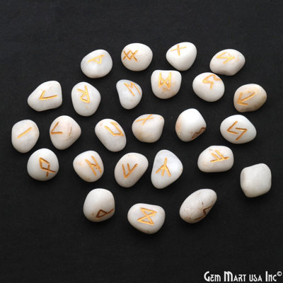 Carved Stone Accent Set, Zen Stone Décor, White Agate Tumbled Gemtones, 25 Pcs