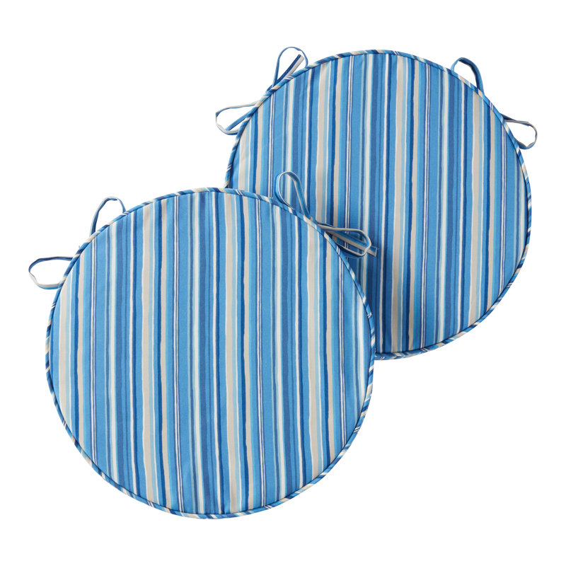Outdoor Round Dining Chair Seat Pad, Sapphire Stripe
