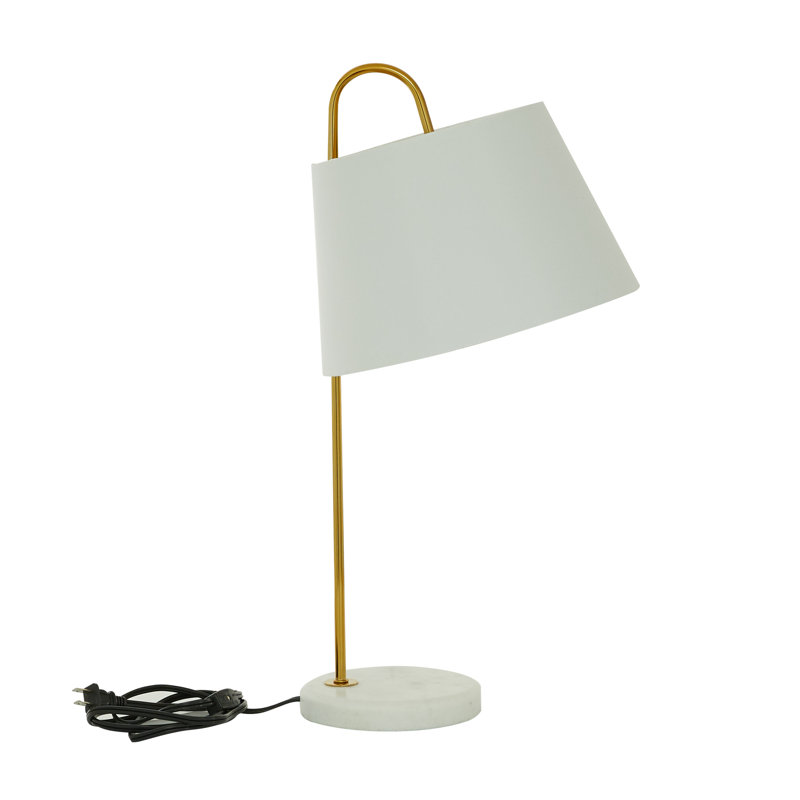 Lampe de bureau en marbre blanc avec support en métal doré, Blanc