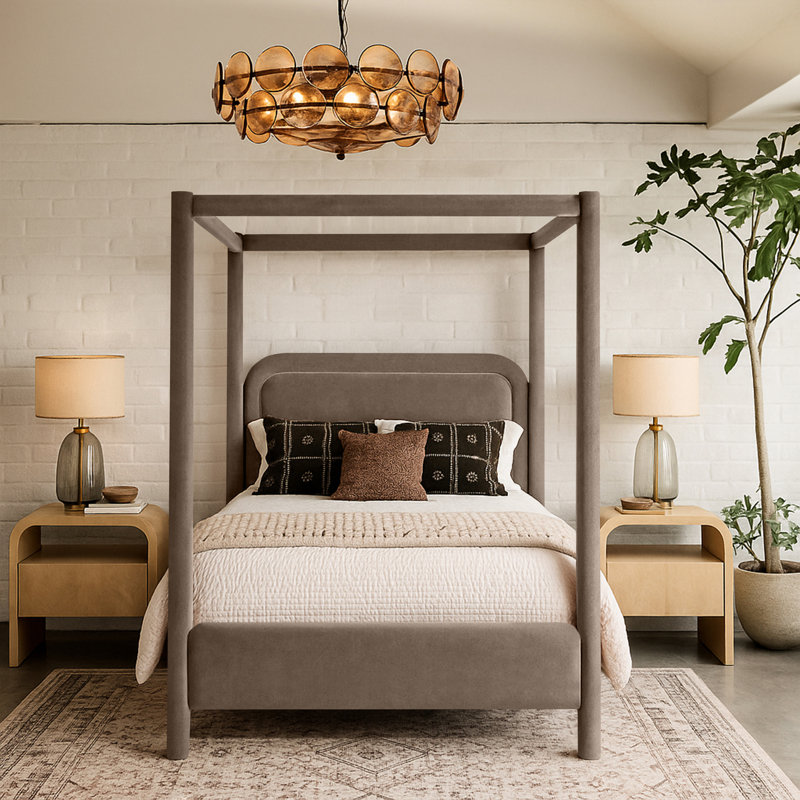 Lit tapissier Salina, Grand, Velours taupe