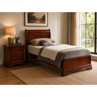 Ensemble de chambre à coucher à panneau double 2 pièces avec table de chevet et 2 tiroirs Cairns