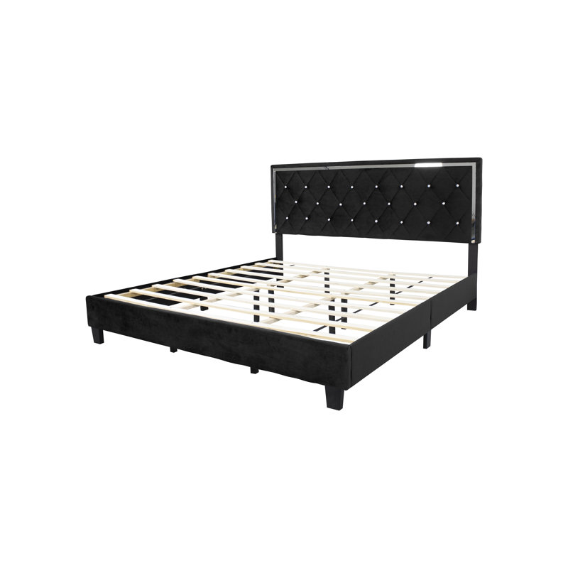 Lit plateforme tapissier en bois Fusco, Très grand, Noir