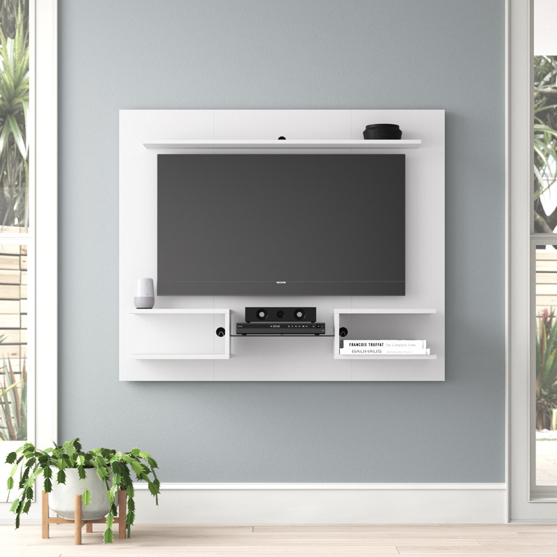 Plaza 64" Modern 6-Shelf Floating Entertainment Center for TVs up to 50" in White, White