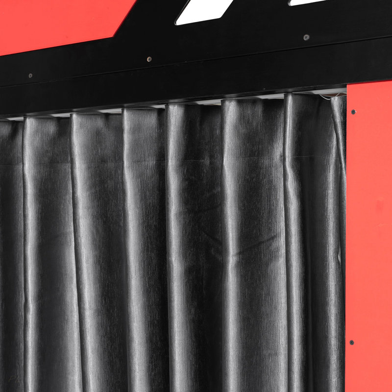 Lit mezzanine en bois avec tablettes, rideaux occultants et lumières RVB, Noir / Rouge