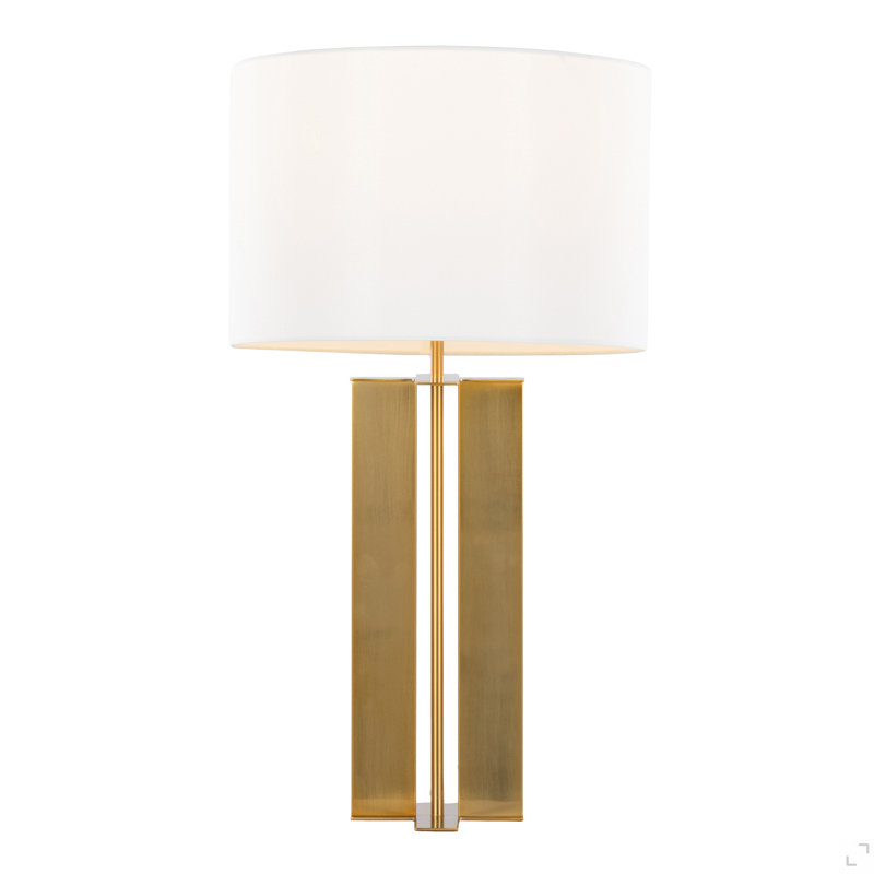 Lampe de table en métal 28 po en laiton antique et lin blanc 28 po