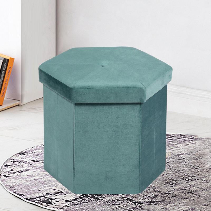 Damis 34cm Wide Velvet Hexagon Ottoman with Storage, Teal