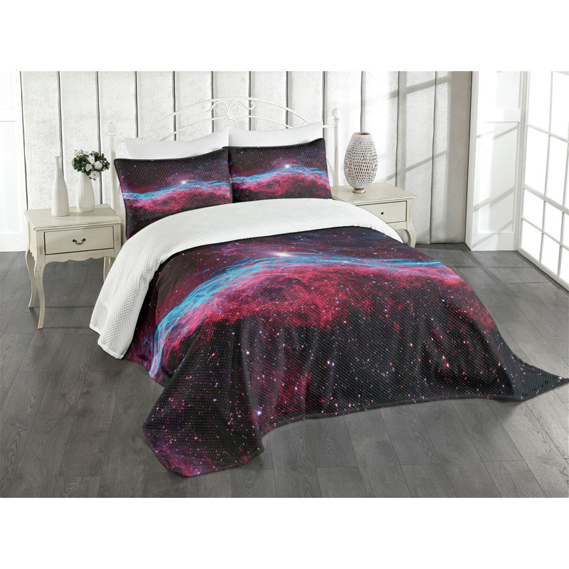 Ambesonne Nebula Bedspread Outer Space Stars Galaxy, King Bedspread + 2 Standard Shams
