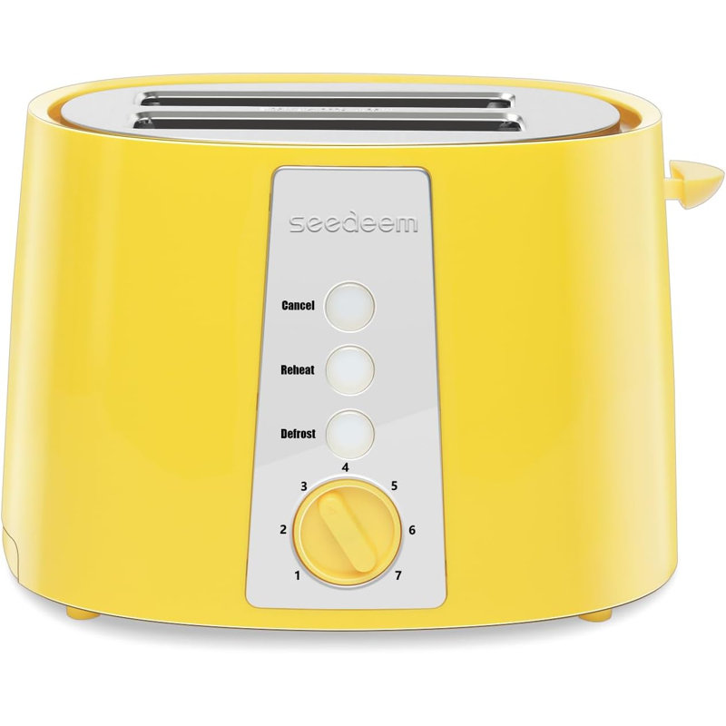 Toaster 2 Slice, Wide Slot, 7 Shade Settings, Cancel, Defrost, Reheat Function, Bagel, 750W, Yellow