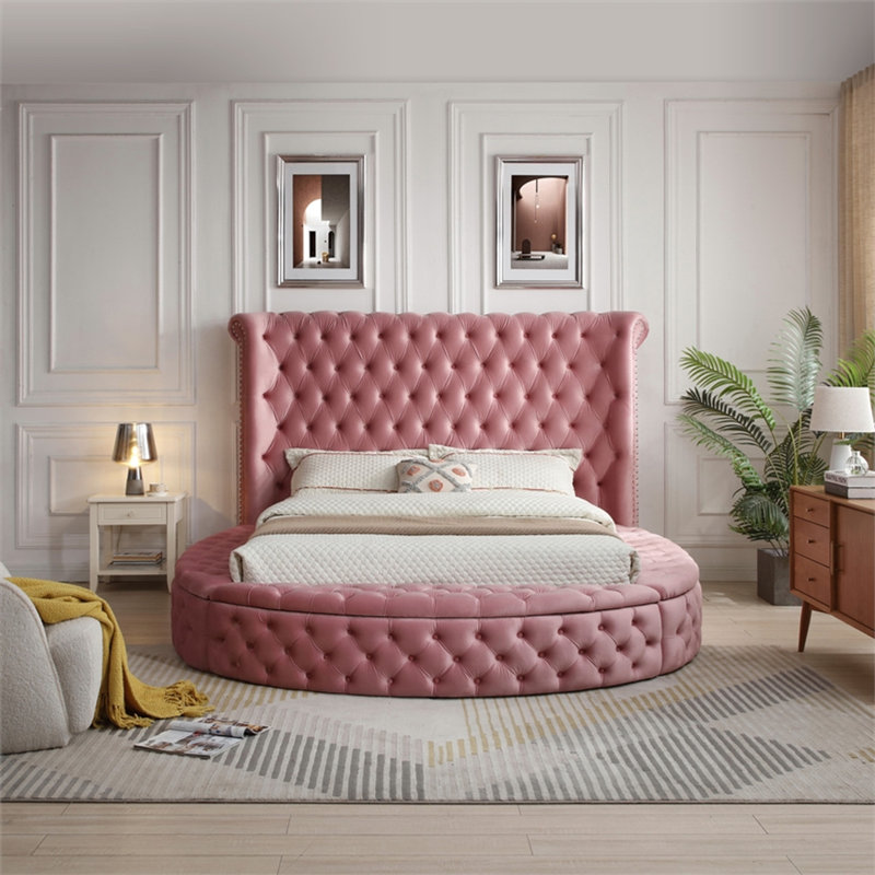 Lit avec rangement en velours Mirna, Très grand lit, Rose