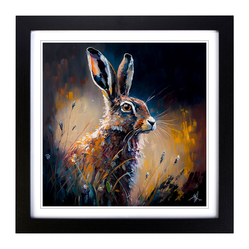 Hare Palette Knife Painting - Framed Print, Black
