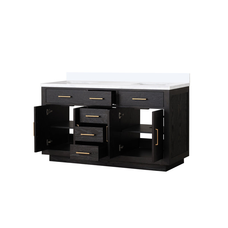 Meuble-lavabo double Shelter, Chêne noir, Marbre de culture blanc, 48"