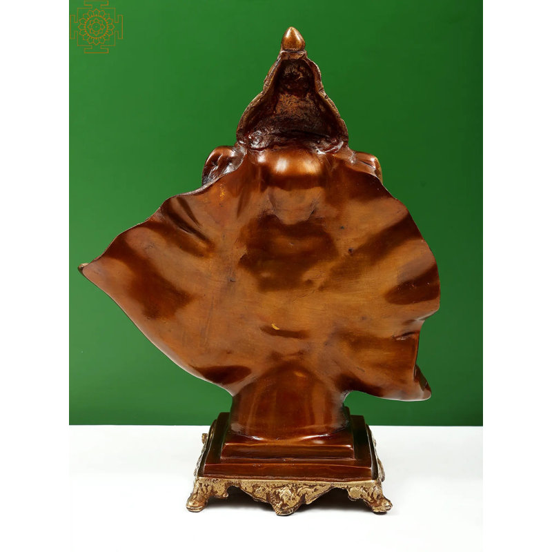15 po Ganesha en laiton assis sur un piédestal de conque - Idole de dieu indou fabriqué à la main pour le temple et la décoration spirituelle