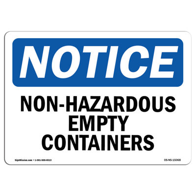 OSHA Notice - Non-Hazardous Empty Containers Sign