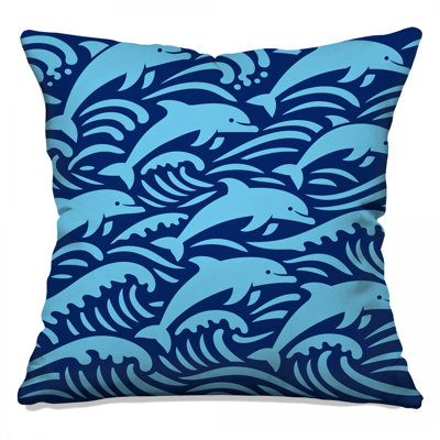 Blue Dolphins Waves Double Sided Throw Pillows