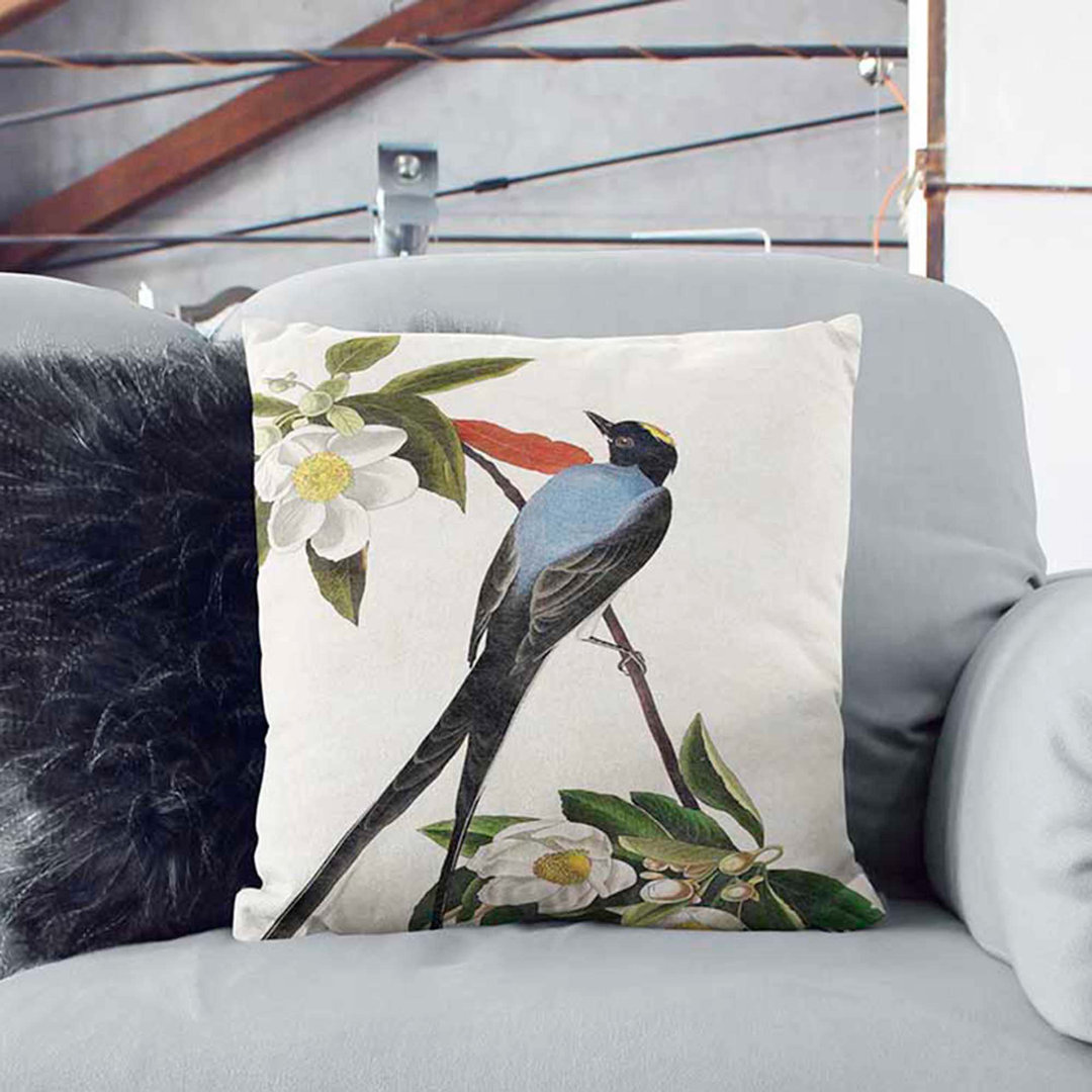 Fork-Tailed Flycatcher Bird by John James Audubon Cushion with Filling