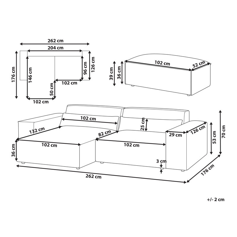 Boleslovas 2 Seater Sofa & Chaise, Right Hand Facing, White