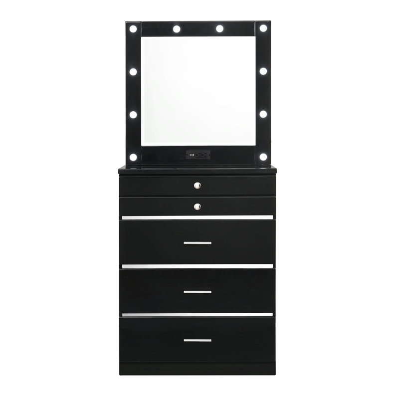 Sarim 29.5'' W 5 - Drawer Dresser, High Gloss Black