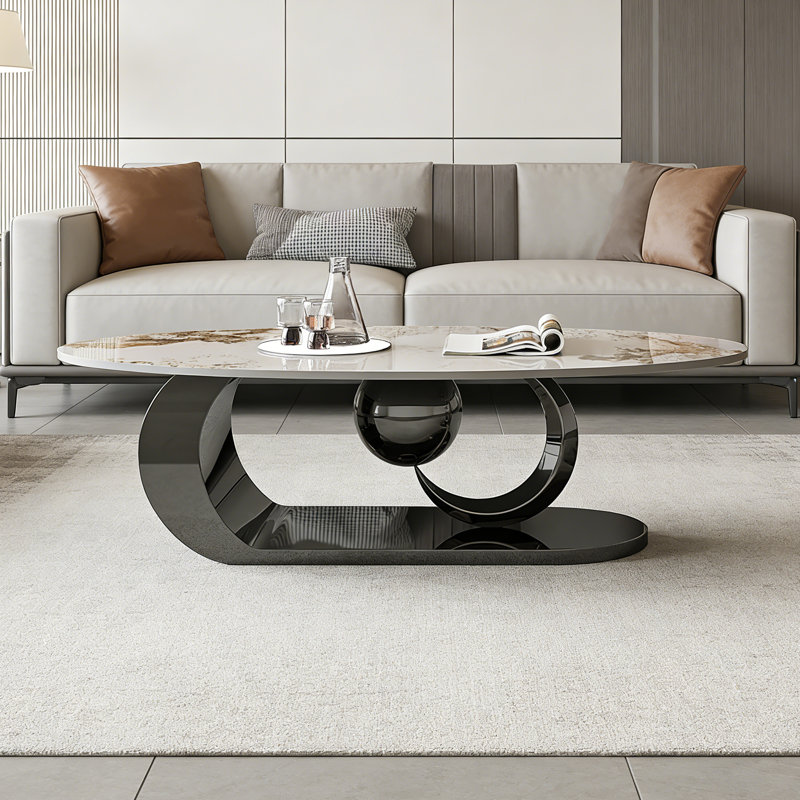 Table basse Modern, H 15,75 po x L 51,18 po x l 27,56 po, Blanc / Brun, Noir