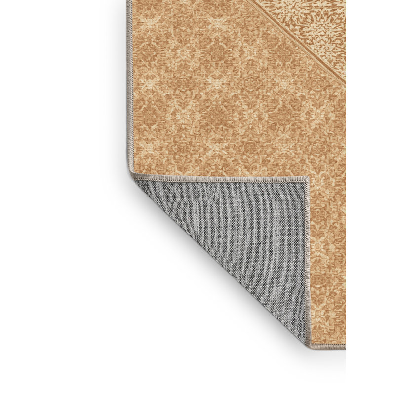 Machine Washable Penola Global Inspired Moroccan Rug in Brown – Beige Binding, 8x12