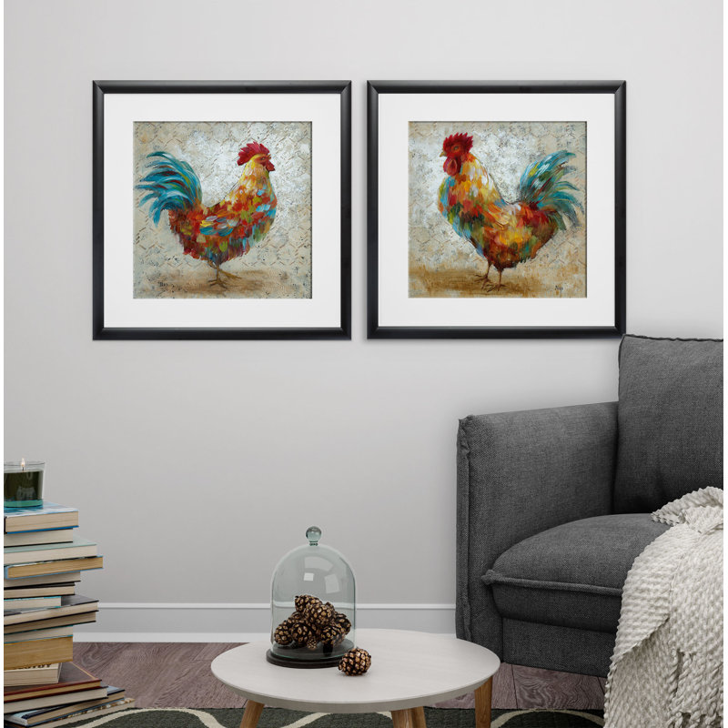 «Fancy Rooster», ensemble de 2 reproductions encadrées, Cadre noir
