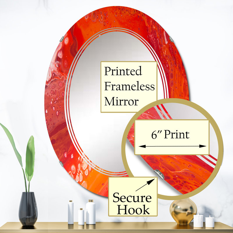 Vibrant rouge marbré paysage - miroir mural moderne, 36 po x 24 po