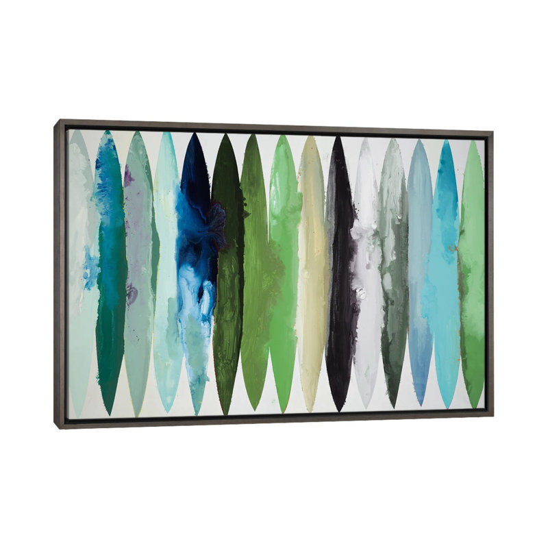Even Flow - Greens 6 Pcs., Dark Rustic Wood Floater Framed, 40" H x 60" W