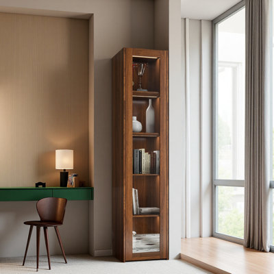 Display Cabinet With Glass Doors, Curio Storage Cabinet With 5 Shelves, Bookcase With LED Lights