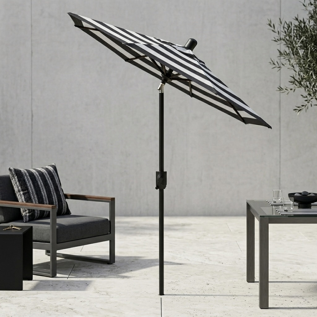 Natalie 74.5'' Outdoor Umbrella, Black Sapphire, Black Stripe