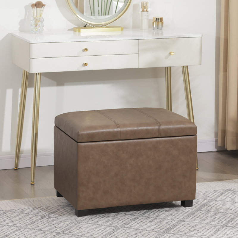 24" Faux Leather Storage Ottoman, Brown