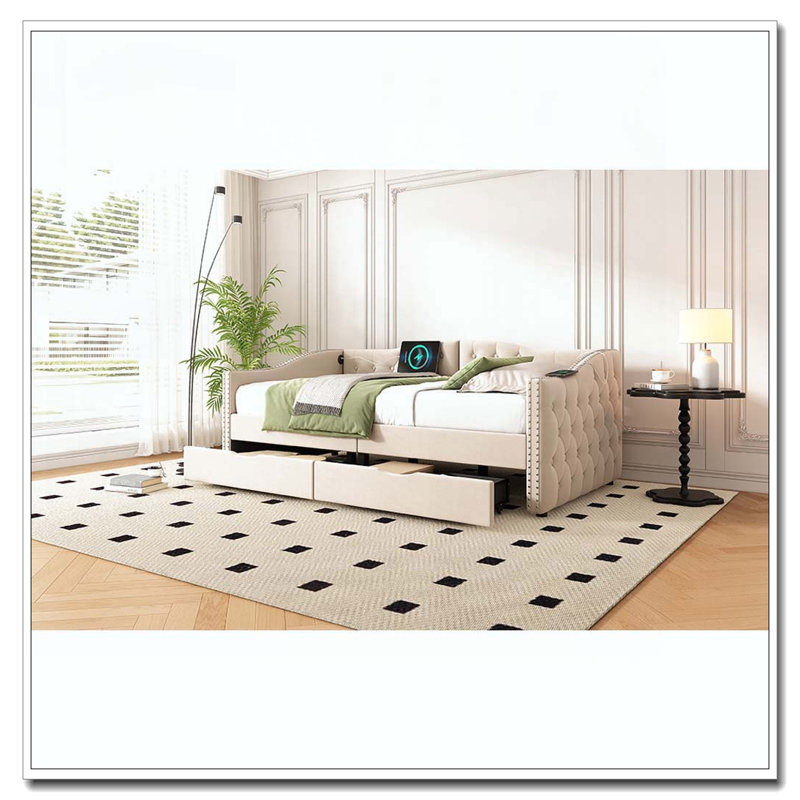 Upholstered Daybed with Storage Drawers