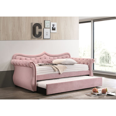 Brouwer Button Tufted and Nailhead Trim Twin Daybed with Trundle