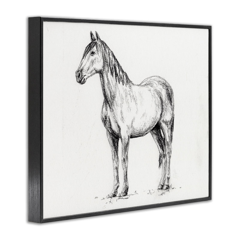 Cheval dans un cadre gris, estampe numérique, design par Leah Noel Art, H 16 po x l 20 po, Giclée encadrée noir minuit