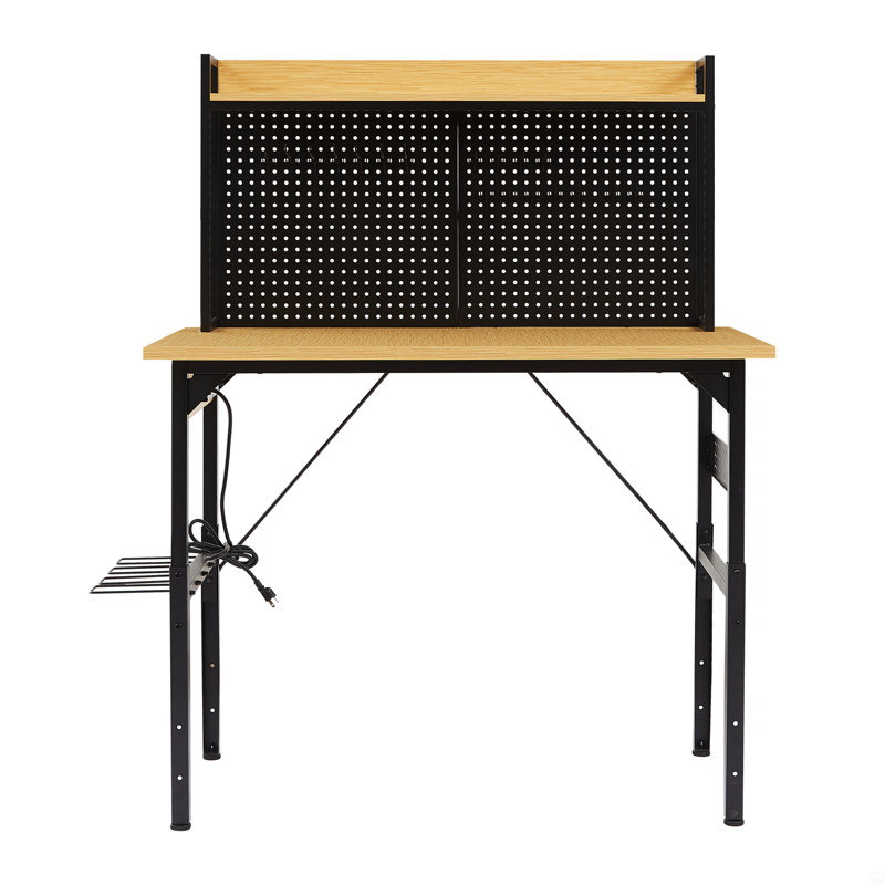 Établi réglable 48 po avec panneau perforé, établi en bois robuste avec roues, 1 600 lb