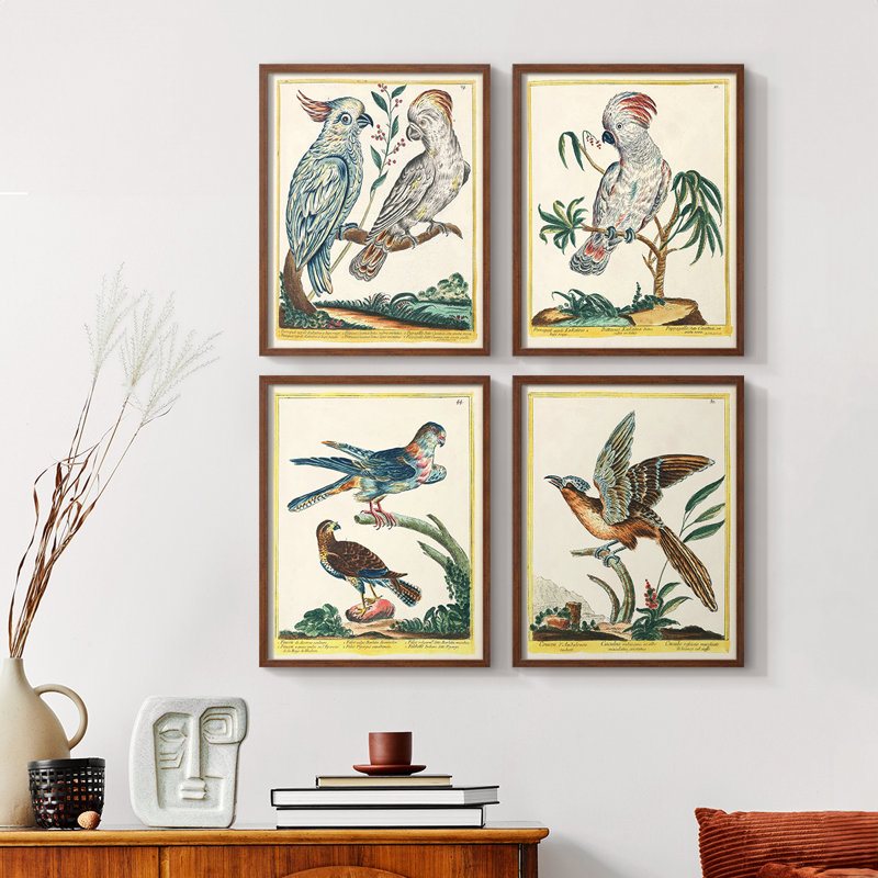 «Pastel Birds I», ensemble de 4 encadrés, Noyer, H 44 po x l 14 po