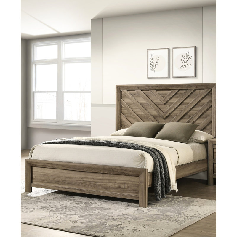 Cadre de lit simple brun avec tête de lit, esthétique contemporaine, aspect bois chaleureux, sommier tapissier nécessaire au design, bois, apparence, nécessaire